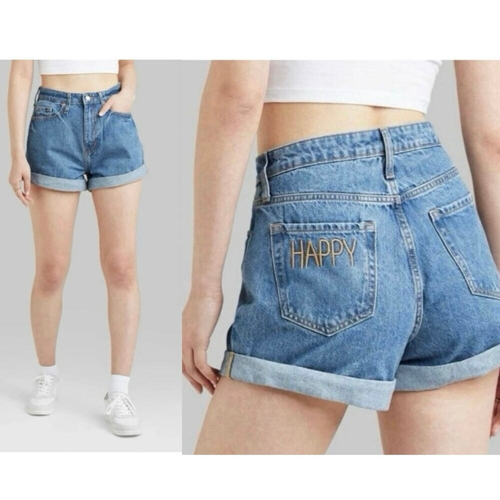 Wild Fable Highest Rise Mom Rolled Cuff Shorts Embroidered - Size 6/28